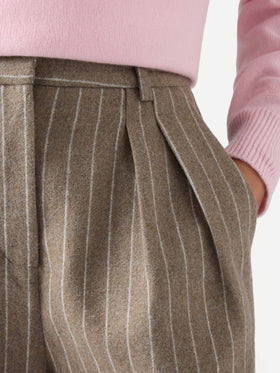 Shorts Aya beige in flanella di misto lana gessata