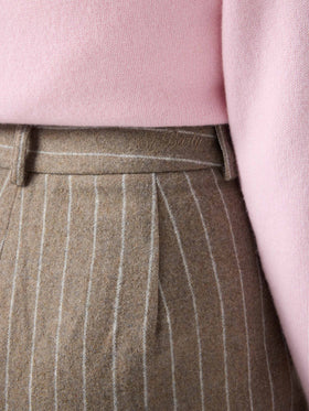 Shorts Aya beige in flanella di misto lana gessata