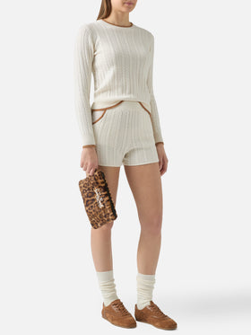 Azure cable-knit shorts in pure white wool