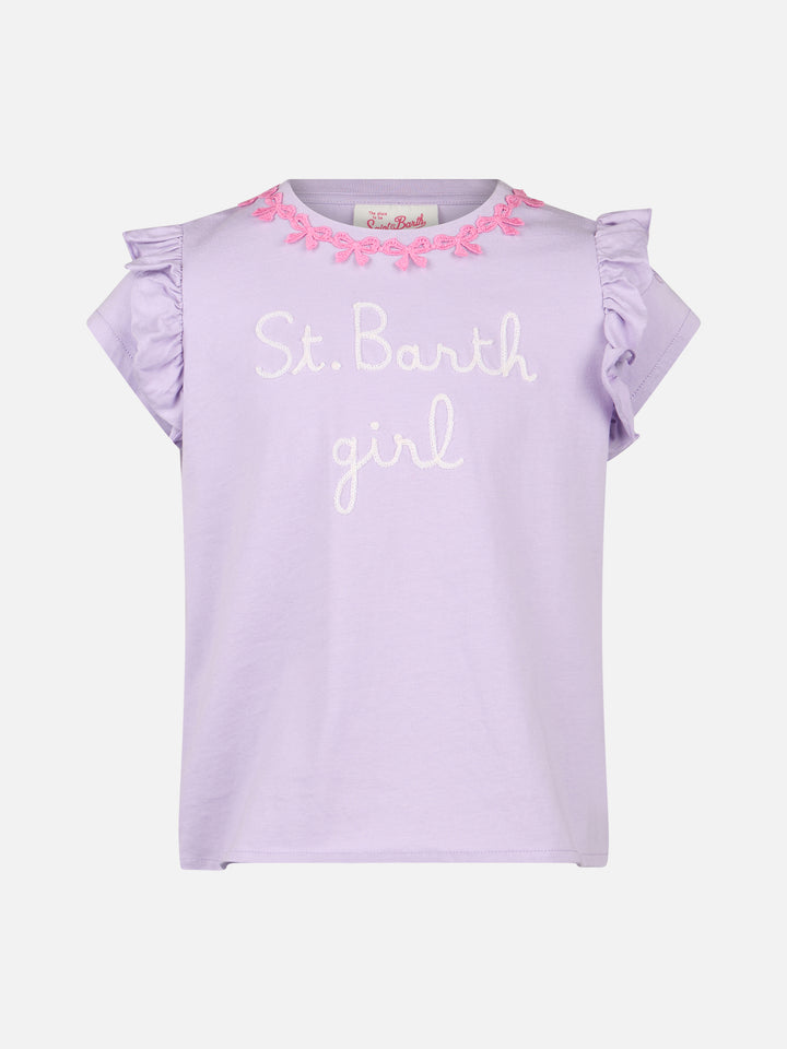 Girl cotton t-shirt with flounce and embroidery - MC2 Saint Barth