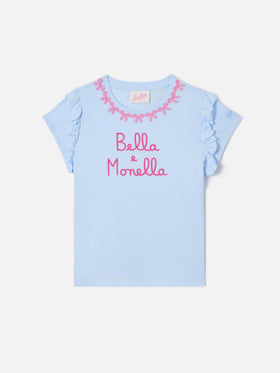 T-shirt Baby in cotone con volant e ricamo Bella e Monella