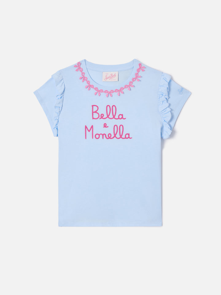 T-shirt Baby in cotone con volant e ricamo Bella e Monella
