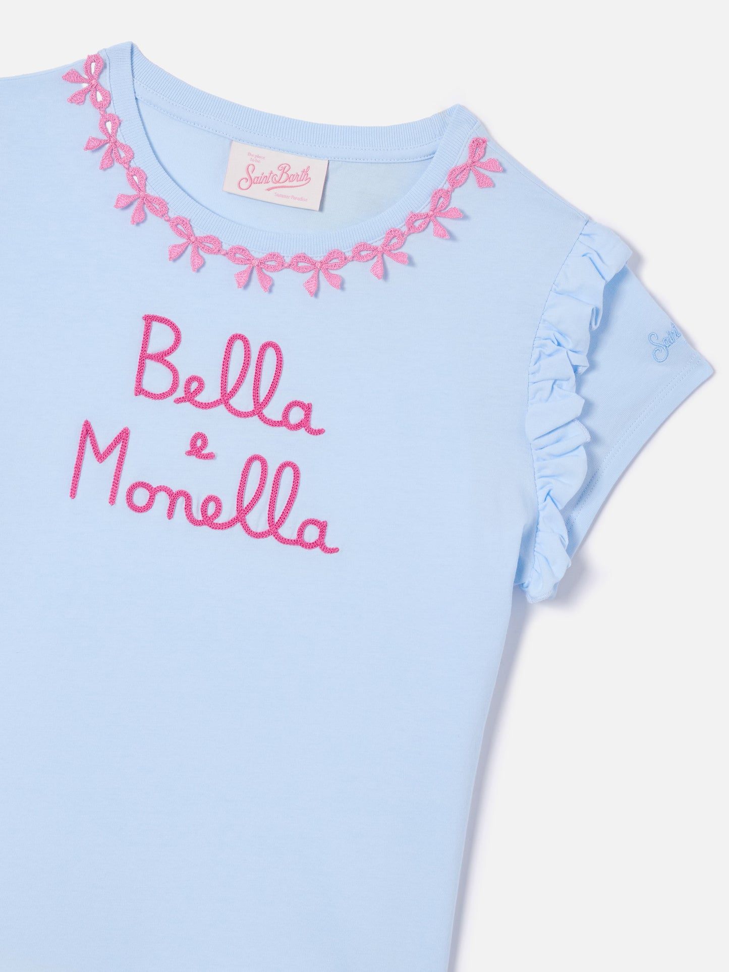 T-shirt Baby in cotone con volant e ricamo Bella e Monella