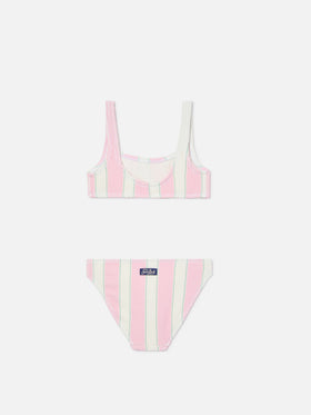 Bikini Baker in tessuto crinkle a righe rosa e panna