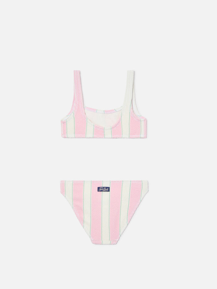 Bikini Baker in tessuto crinkle a righe rosa e panna
