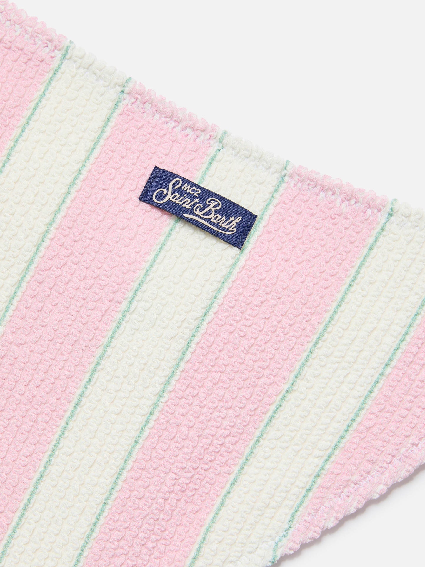 Bikini Baker in tessuto crinkle a righe rosa e panna