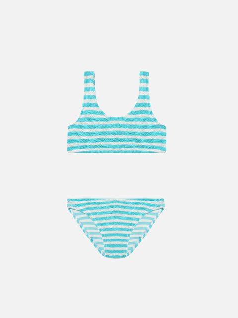 Water green striped crinkle classic bralette bikini Baker - MC2 Saint Barth