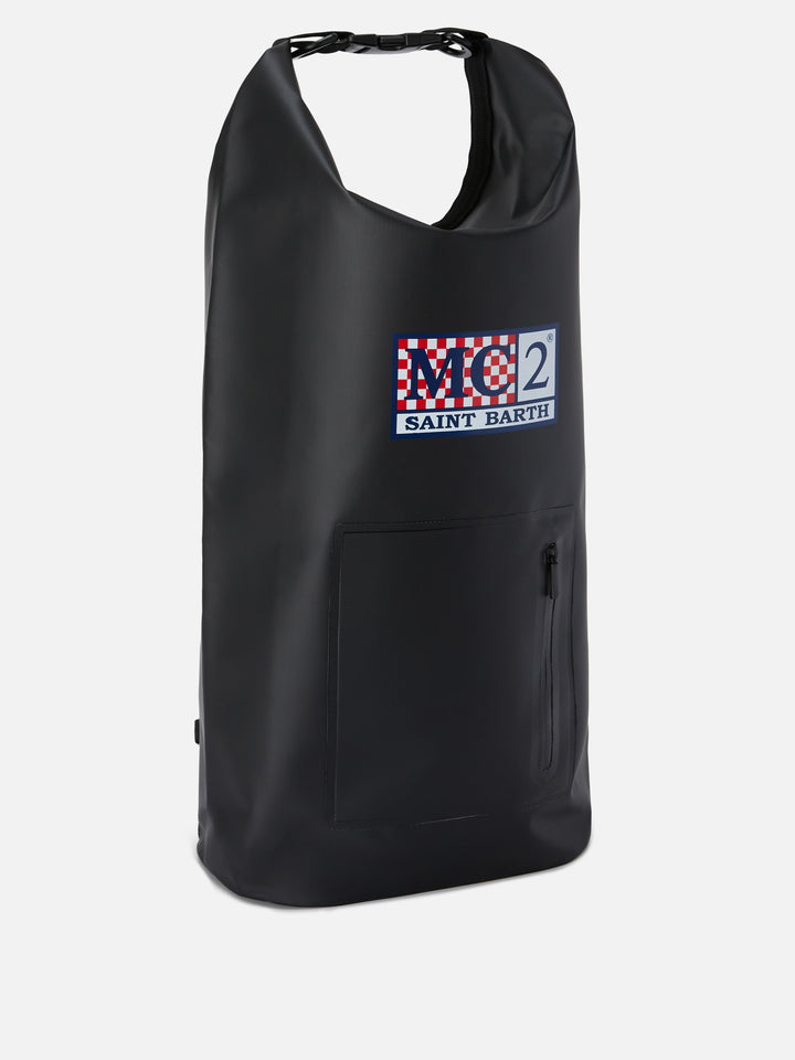 Zaino Backpack Aqua in PVC nero tinta unita con logo stampato