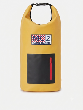 Rucksack Aqua aus einfarbigem gelbem PVC mit gedrucktem Logo 
