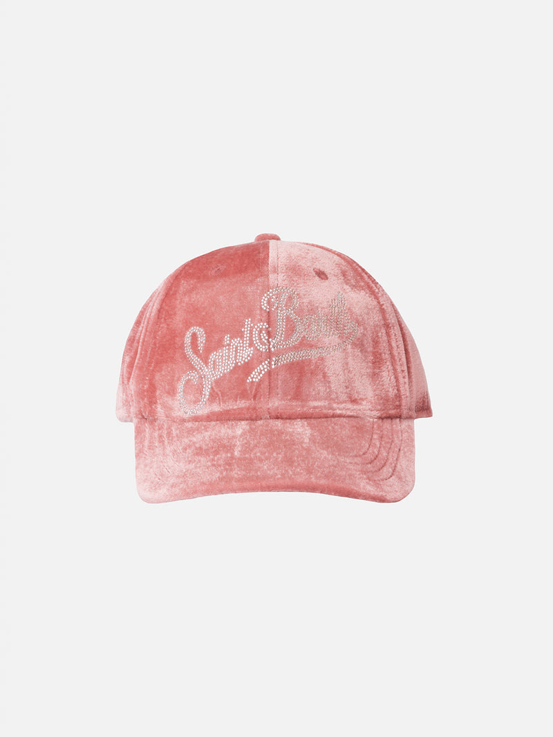 Pink velvet ball cap Baseball with rhinestones logo