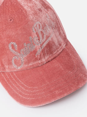 Pink velvet ball cap Baseball with rhinestones logo - MC2 Saint Barth