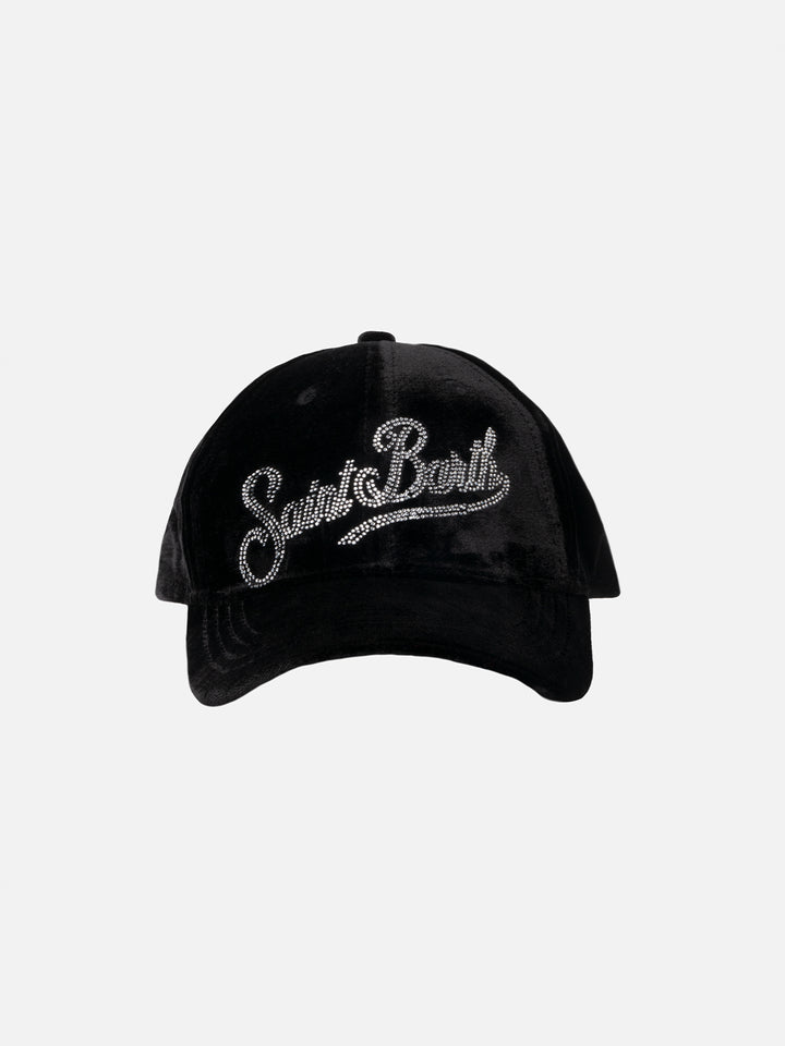 Black velvet ball cap Baseball with rhinestones logo - MC2 Saint Barth