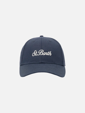 Baseball Kappe mit Schirm in Navy blue Leinen im Vintage-Look 