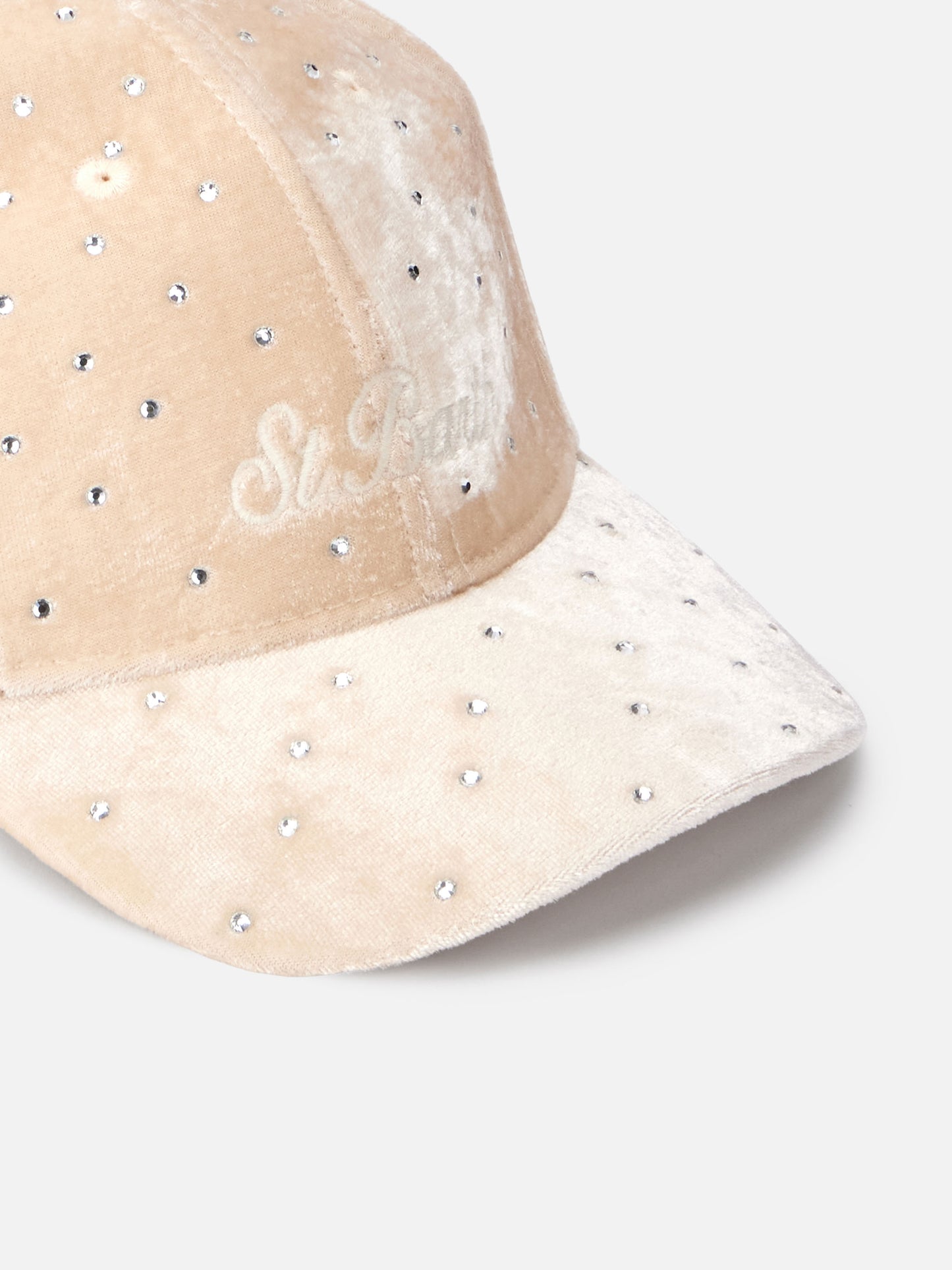 Beige velvet ball cap Baseball with rhinestones embellishment - MC2 Saint Barth