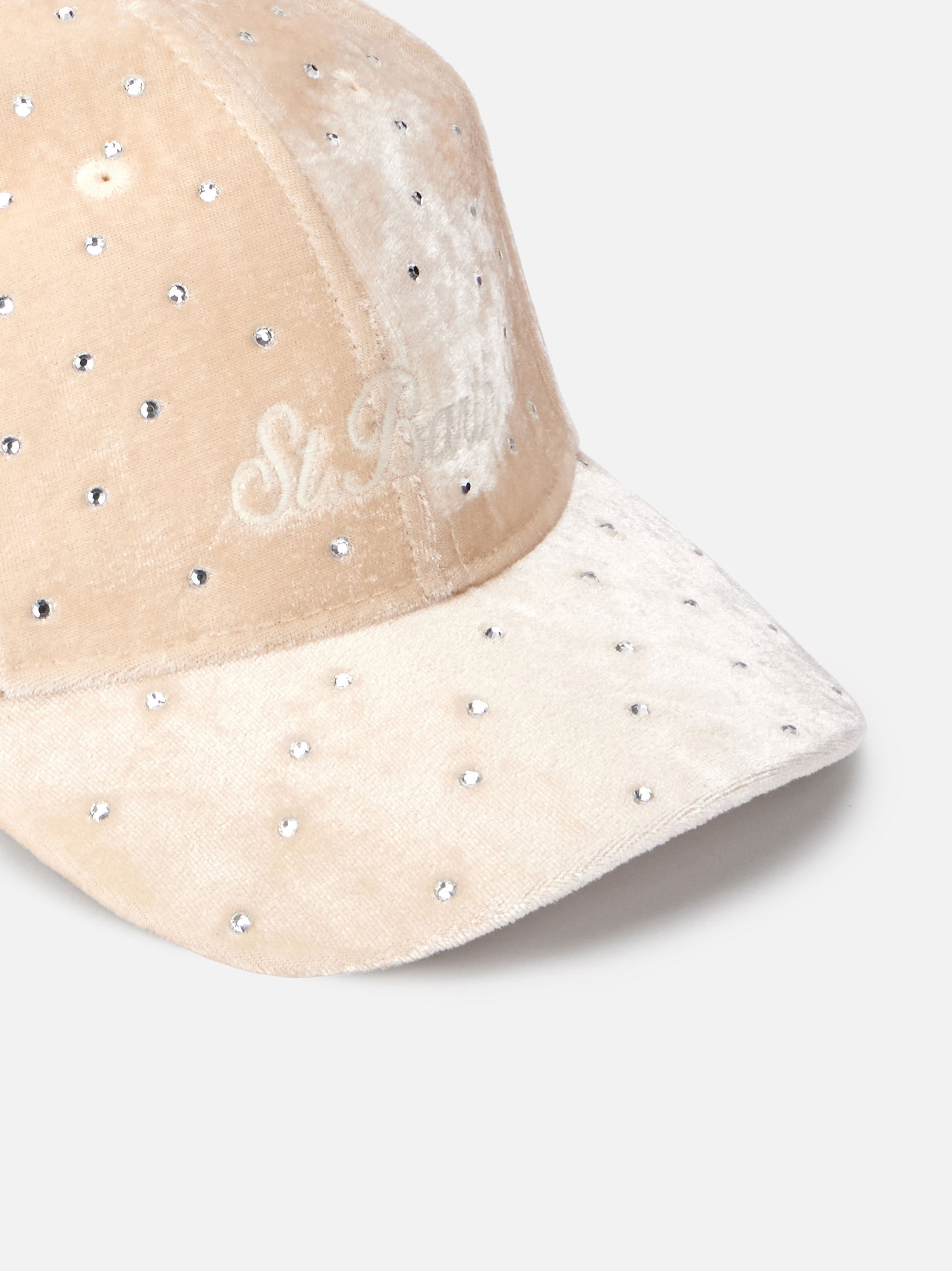 Beige velvet ball cap Baseball with rhinestones embellishment - MC2 Saint Barth