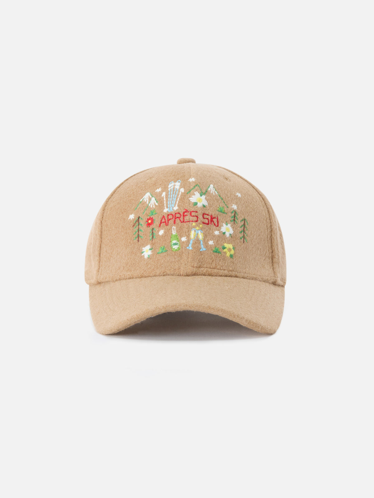 Cappello Baseball beige in feltro con ricamo paesaggio di montagna