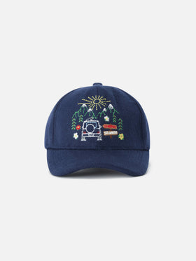 Navy blue Baseball Felt cap in wool blend with St. Moritz embroidery | Special edition
