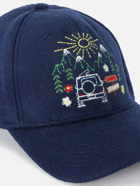 Navy blue Baseball Felt cap in wool blend with St. Moritz embroidery | Special edition