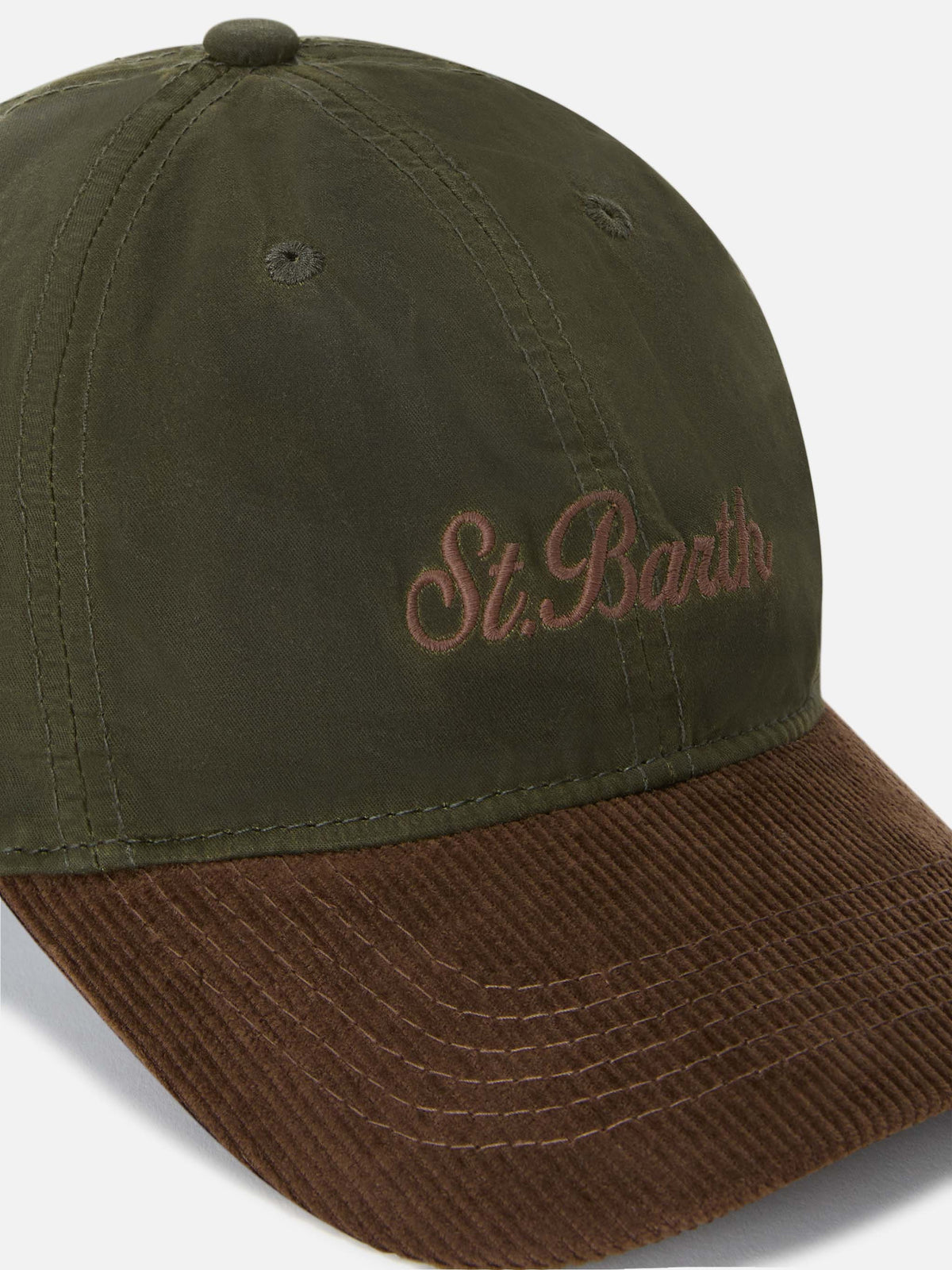 Casquette en velours côtelé ciré vert militaire Baseball avec broderie logo 