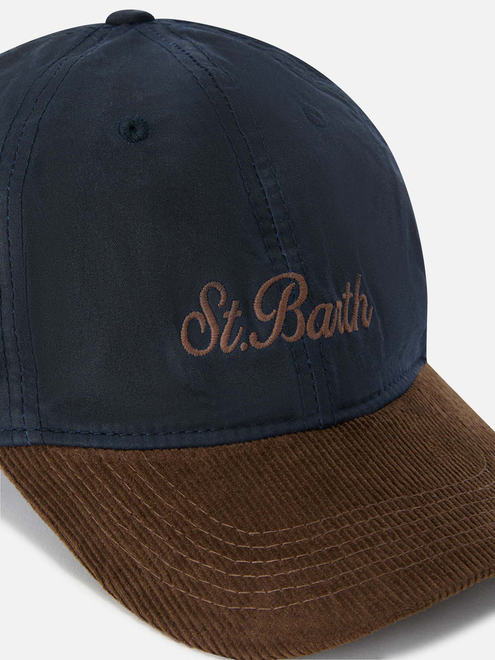 Navy blue Baseball waxed corduroy cap with logo embroidery