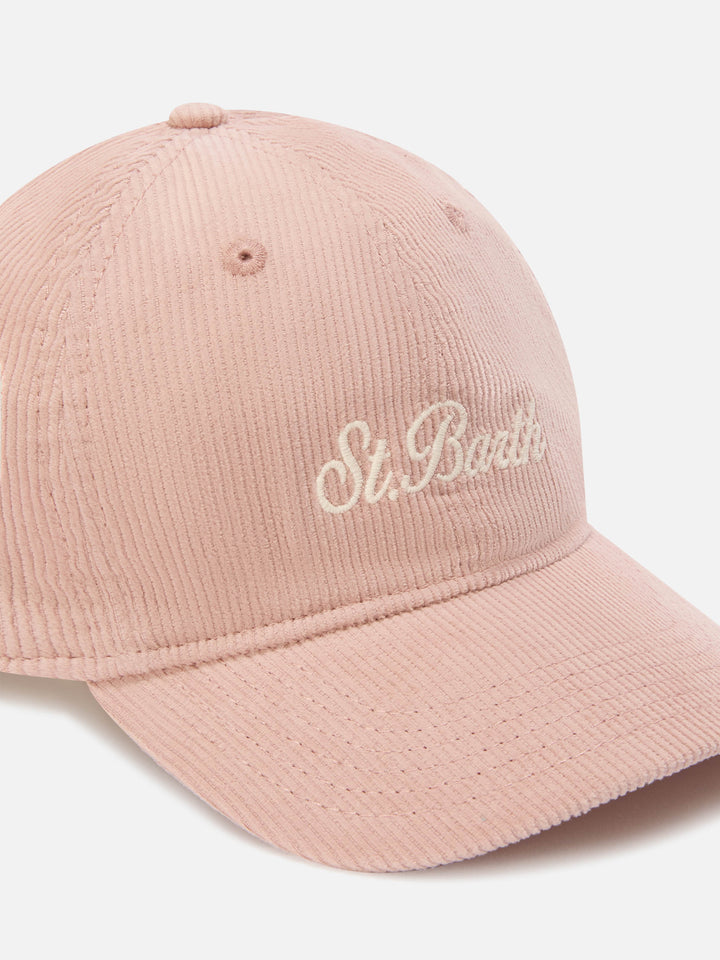 Rosa Baseball Kappe aus Cord mit Logostickerei 