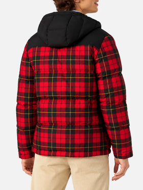 Red Baxter Tex hooded down jacket with tartan print