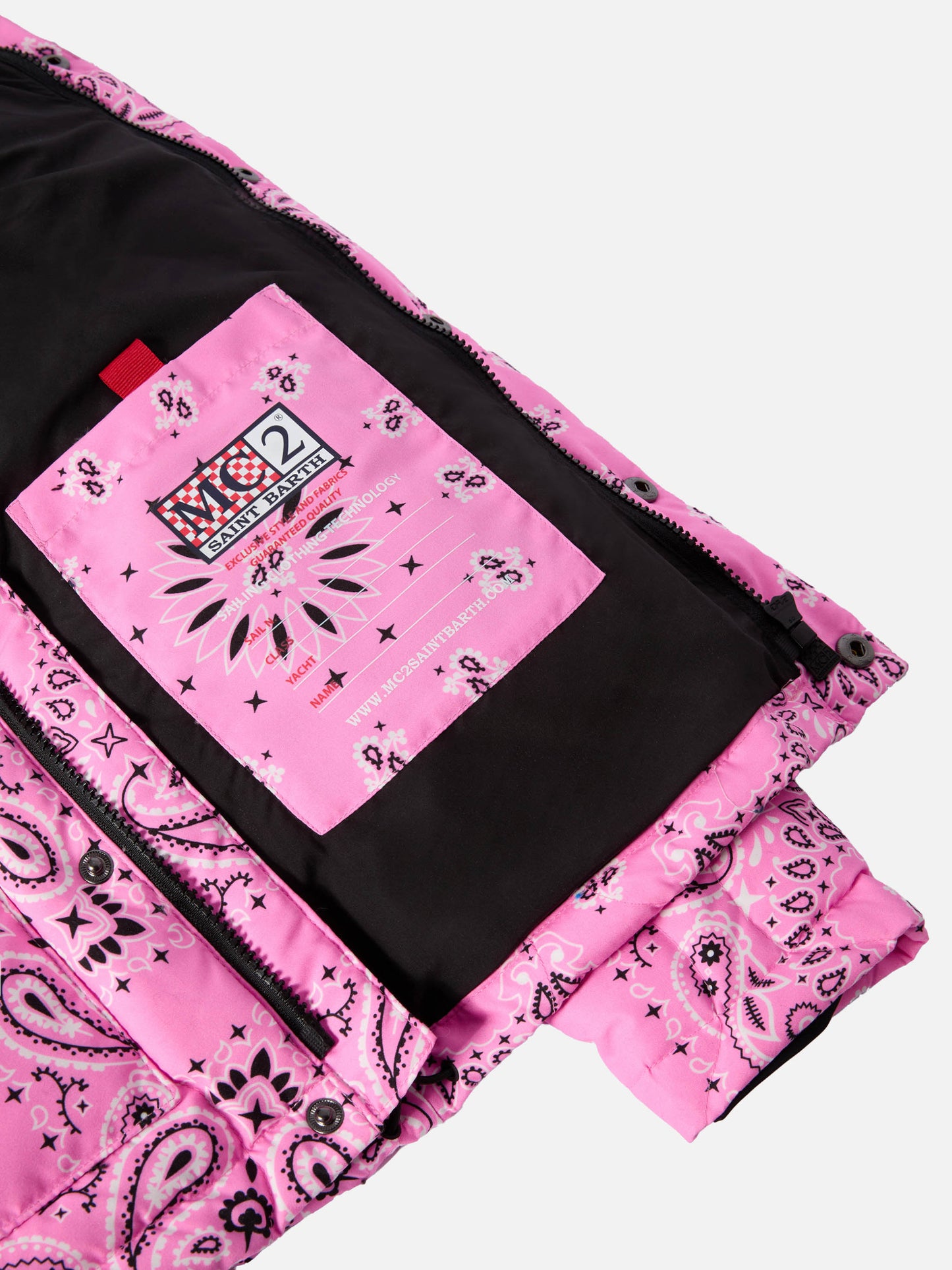 Hooded down padded jacket Baxter Jr with bandanna print