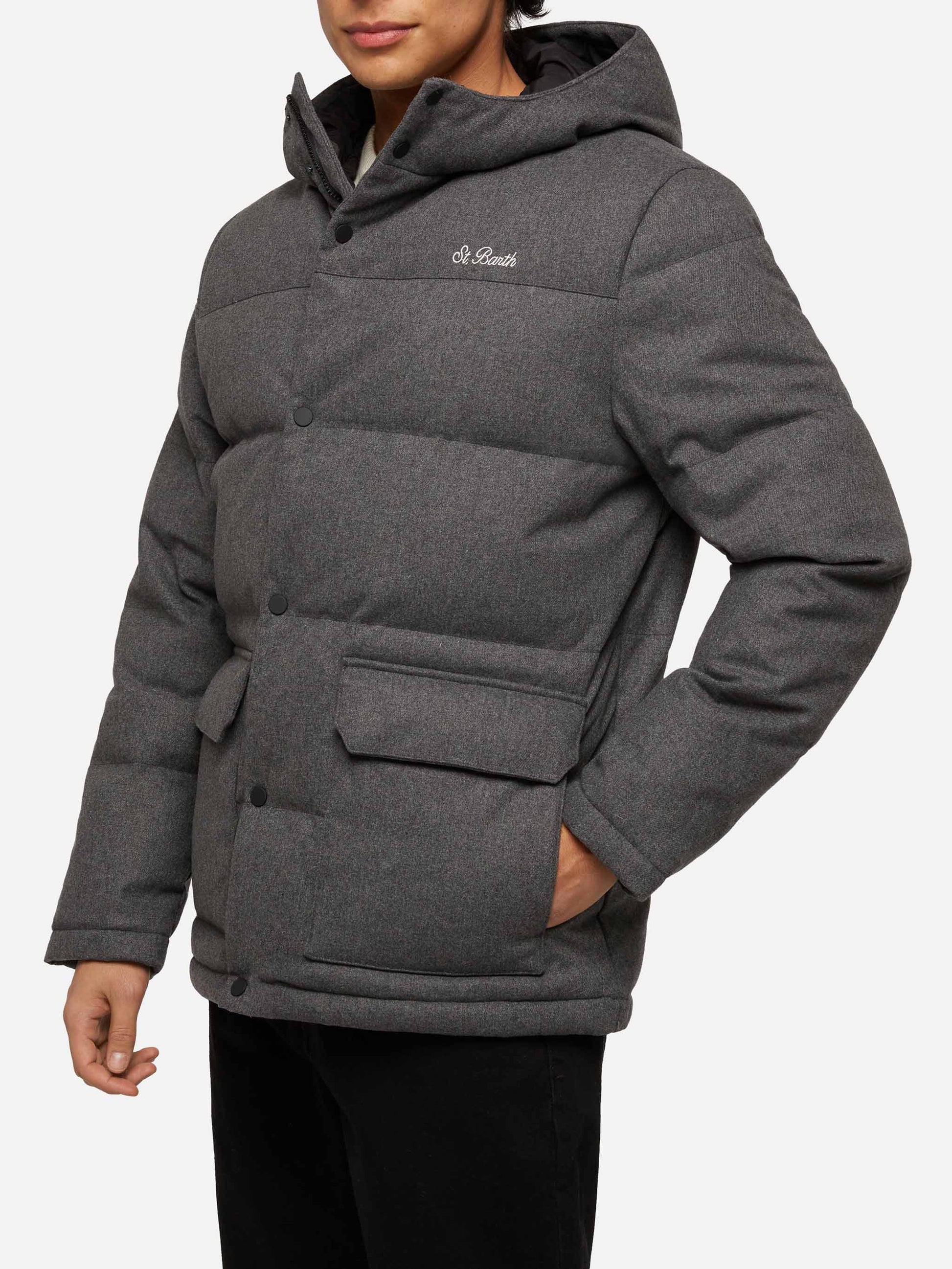 Grey wooly hooded down jacket Baxter - MC2 Saint Barth
