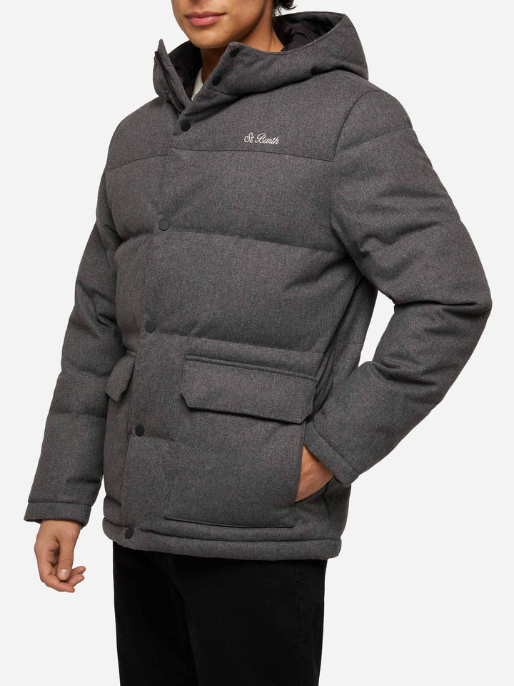 Grey wooly hooded down jacket Baxter - MC2 Saint Barth