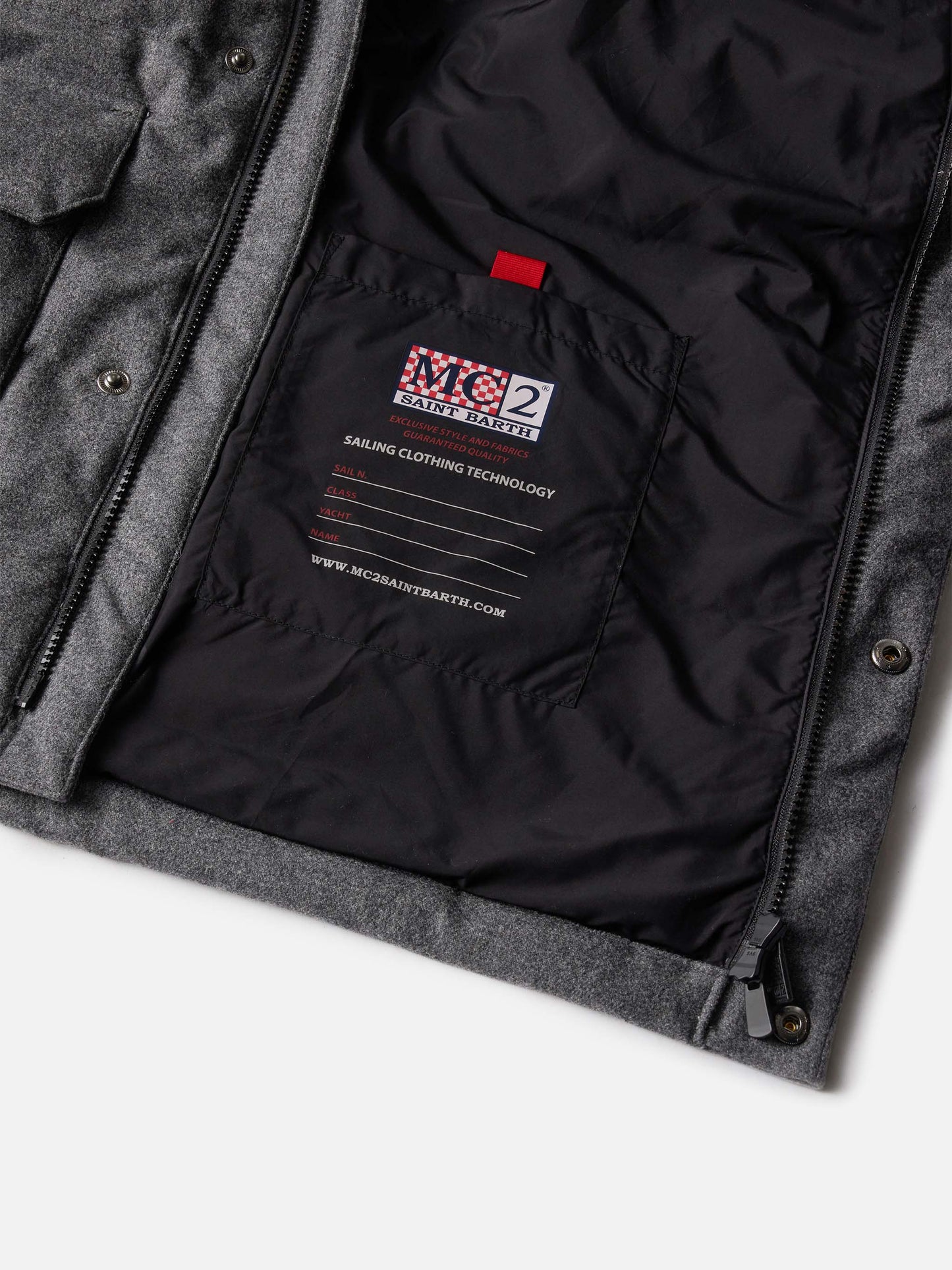 Piumino grigio con cappuccio in lana Baxter