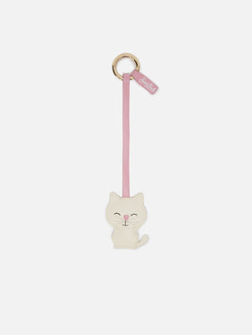 Cat Bag Charm in white leather