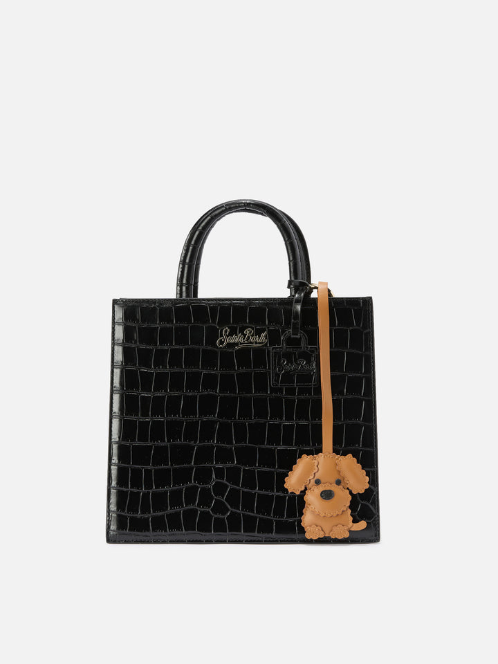 Hunde-Taschenanhänger aus beigem Leder
