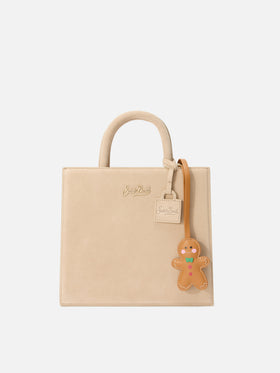Sac en cuir marron charm en forme de bonhomme en pain d’épices 