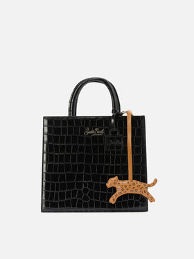 Leoparden-Taschenanhänger aus weißem Leder