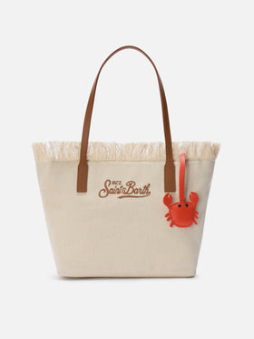 Bag charm a forma di granchio in pelle liscia con targhetta logo