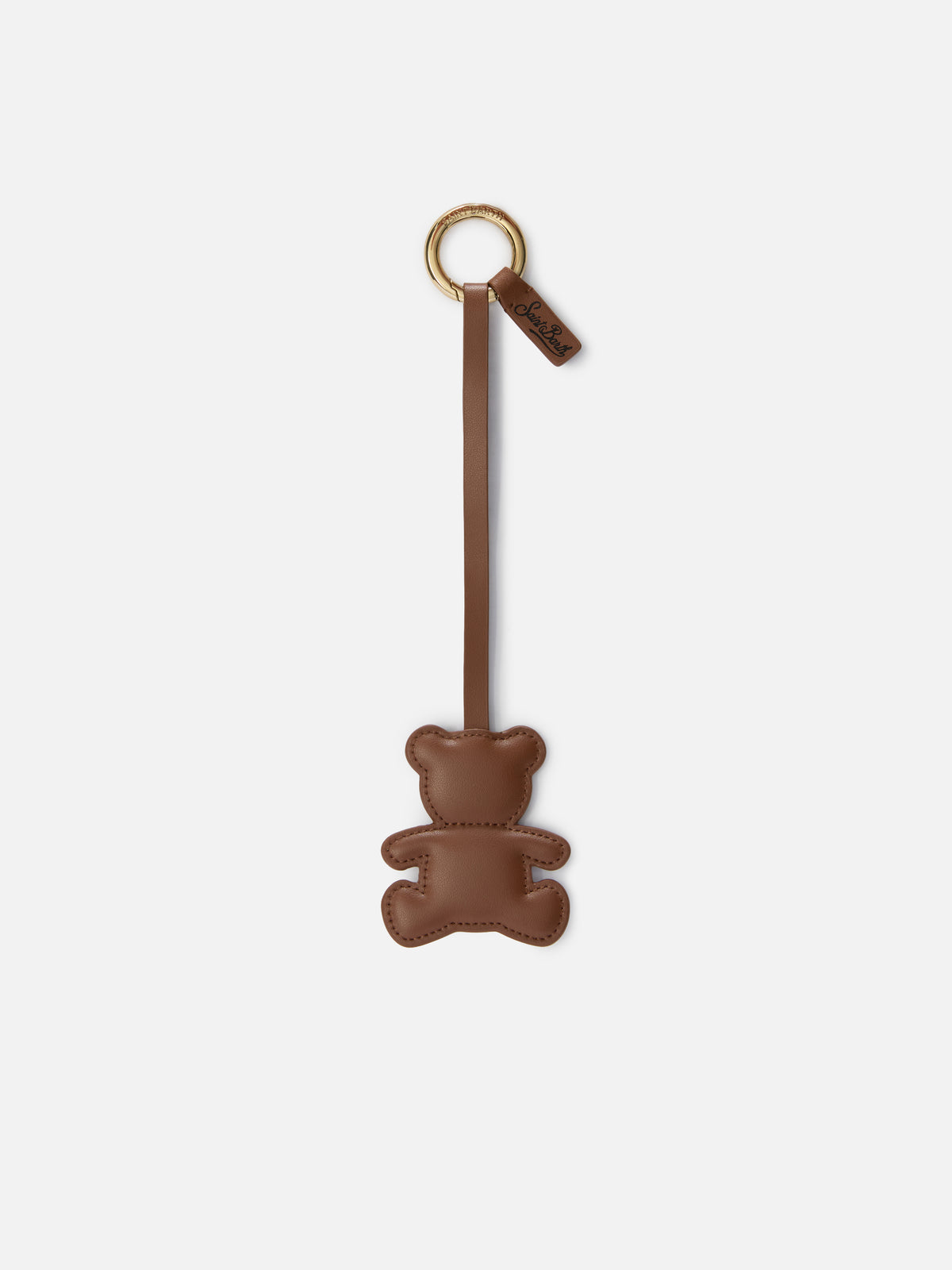 Bolso de piel marrón charm con forma de osito de peluche 