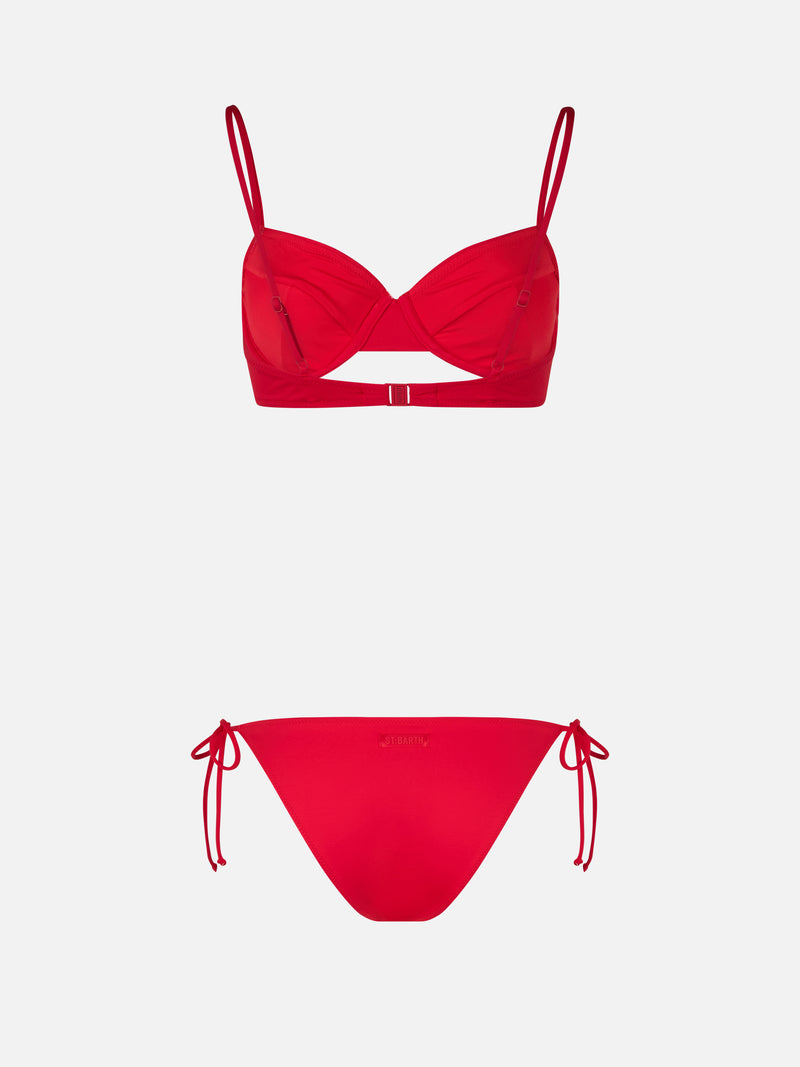 Woman red underwired bralette bikini Bea Virgo