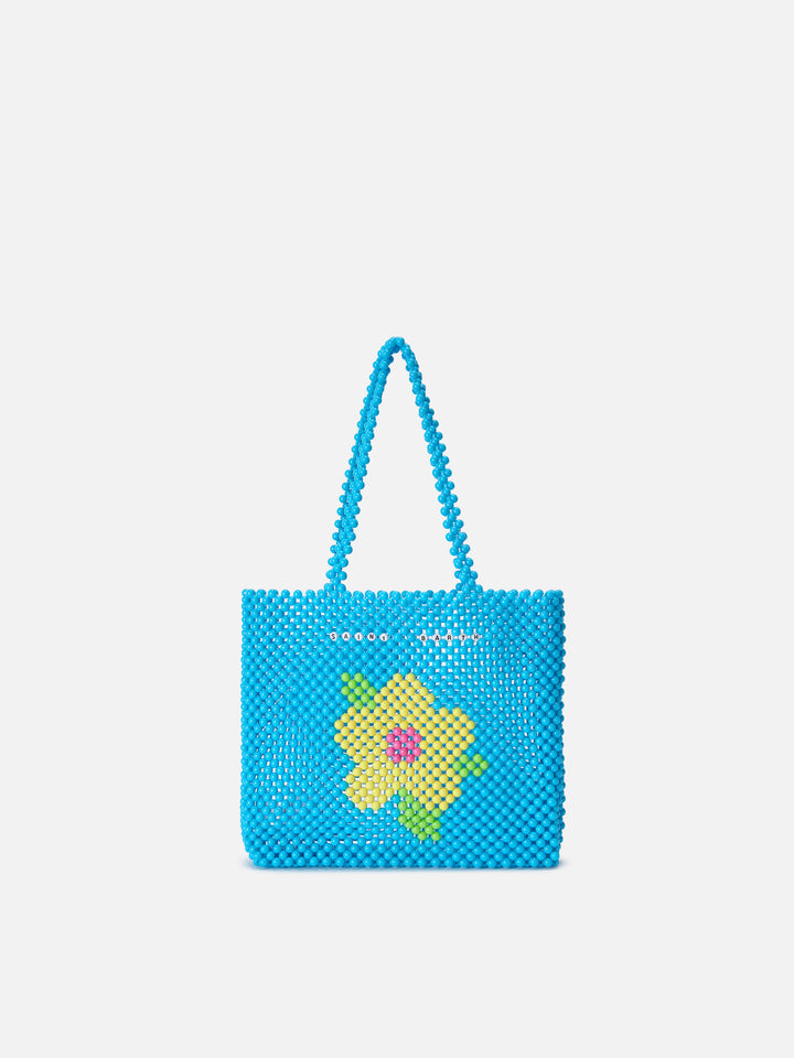 Turquoise Beaded Shopper Bag