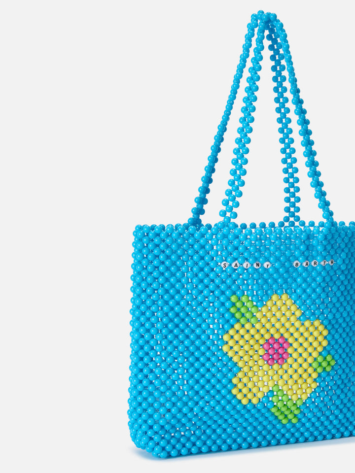 Turquoise Beaded Shopper Bag