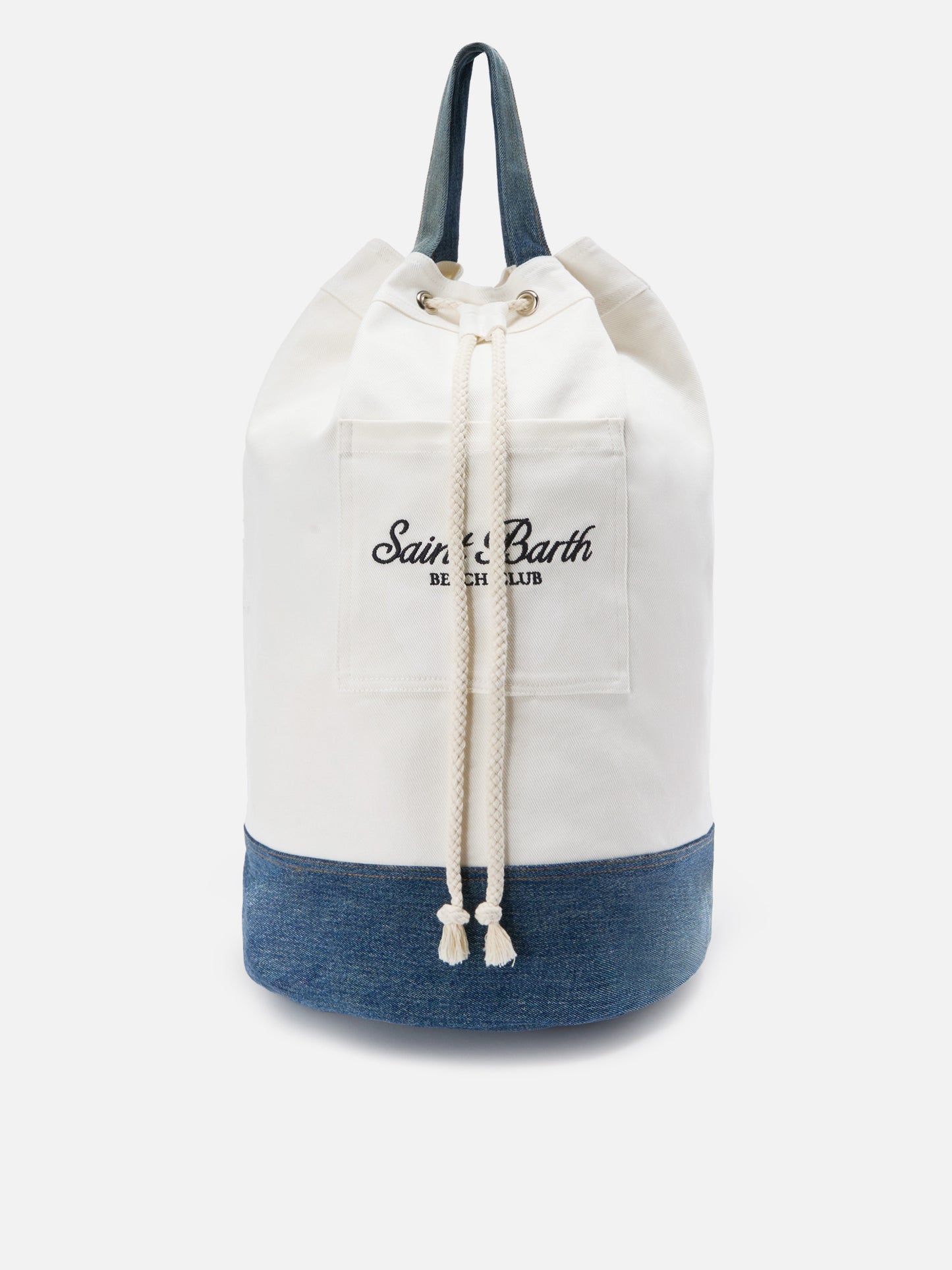 Zaino Beach Backpack in tessuto bianco e azzurro con logo ricamato