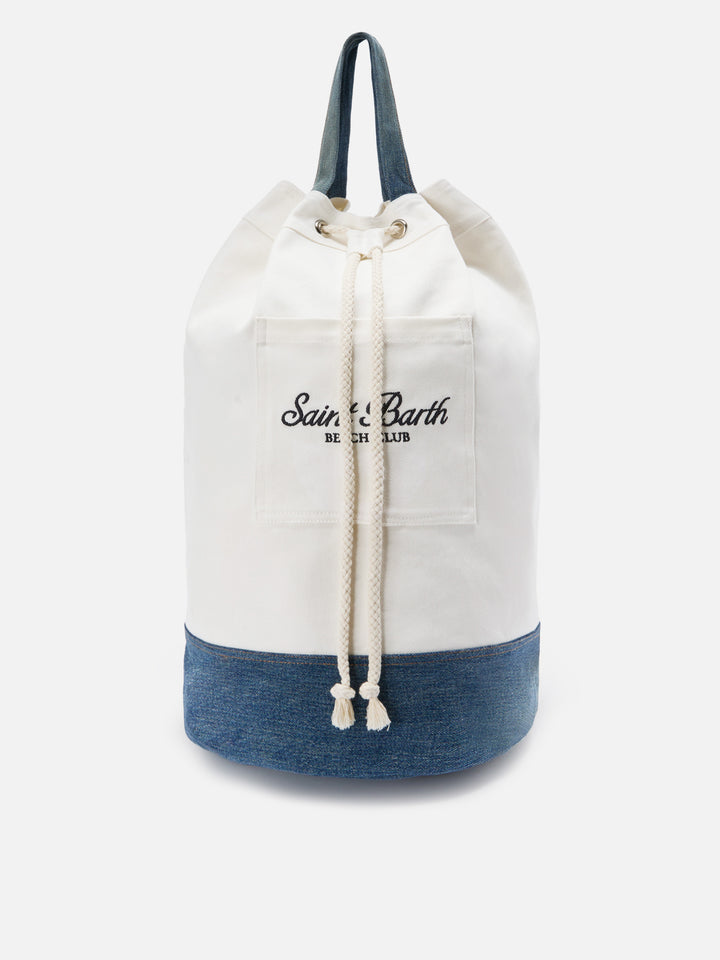 Zaino Beach Backpack in tessuto bianco e azzurro con logo ricamato