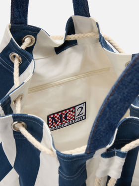Zaino Beach Backpack in tessuto a righe con logo ricamato