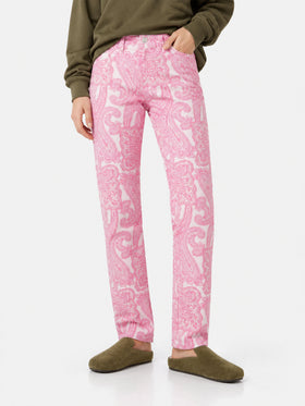 Belleville Denim-Hose mit pinkem Paisley-Muster 
