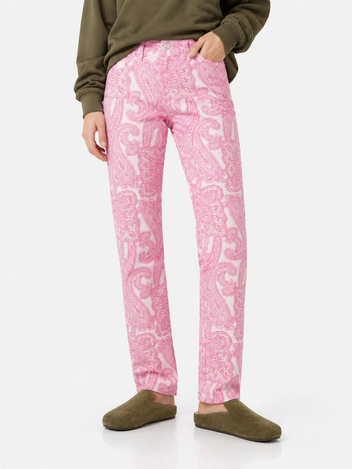 Belleville Denim-Hose mit pinkem Paisley-Muster 