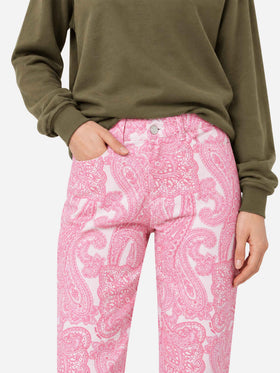 Belleville Denim-Hose mit pinkem Paisley-Muster 