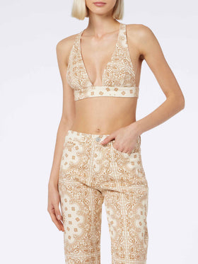Belleville Denimhose in Off-White mit Bandana-Print 