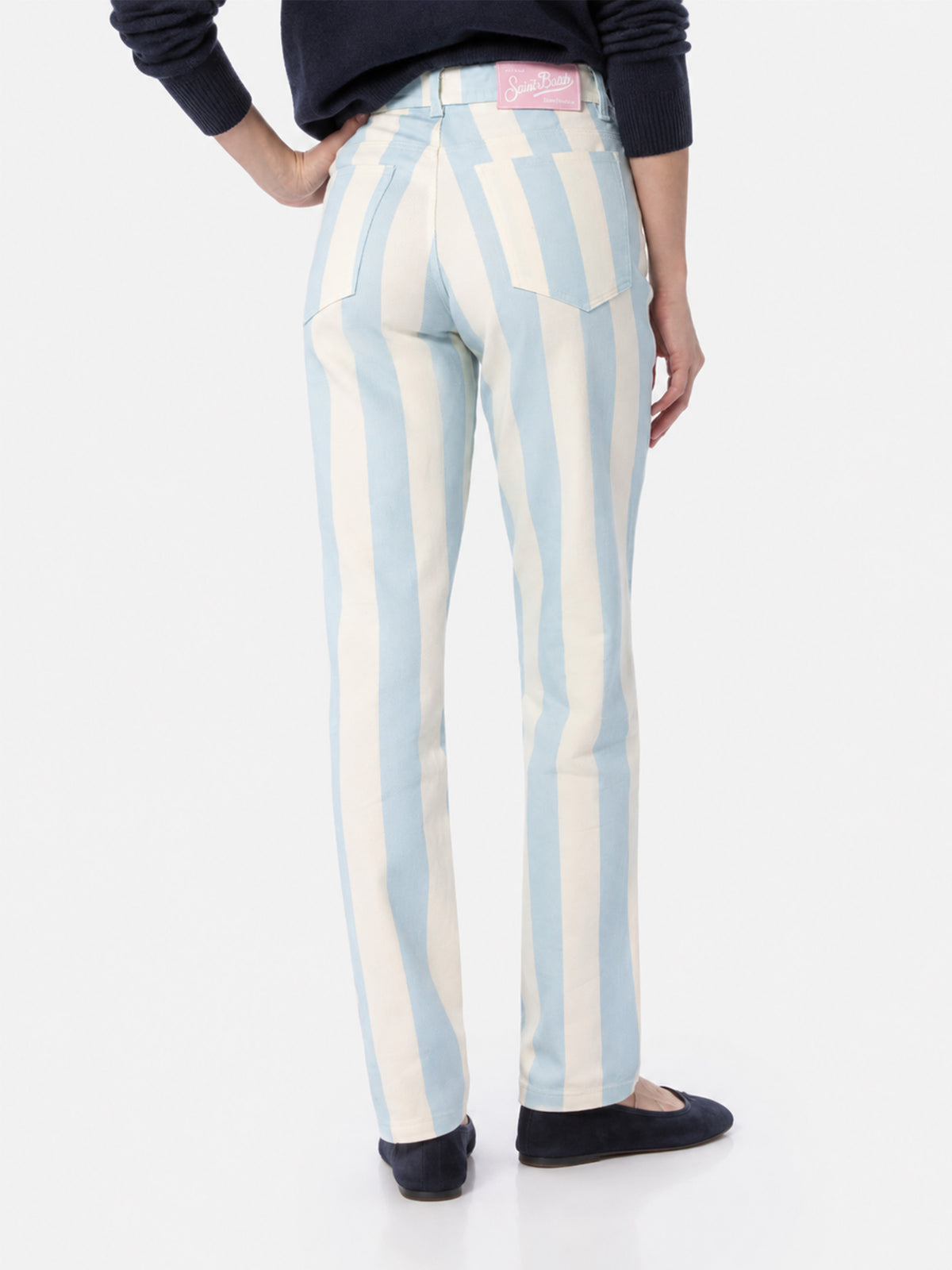 Jeans Belleville con stampa a righe azzurre