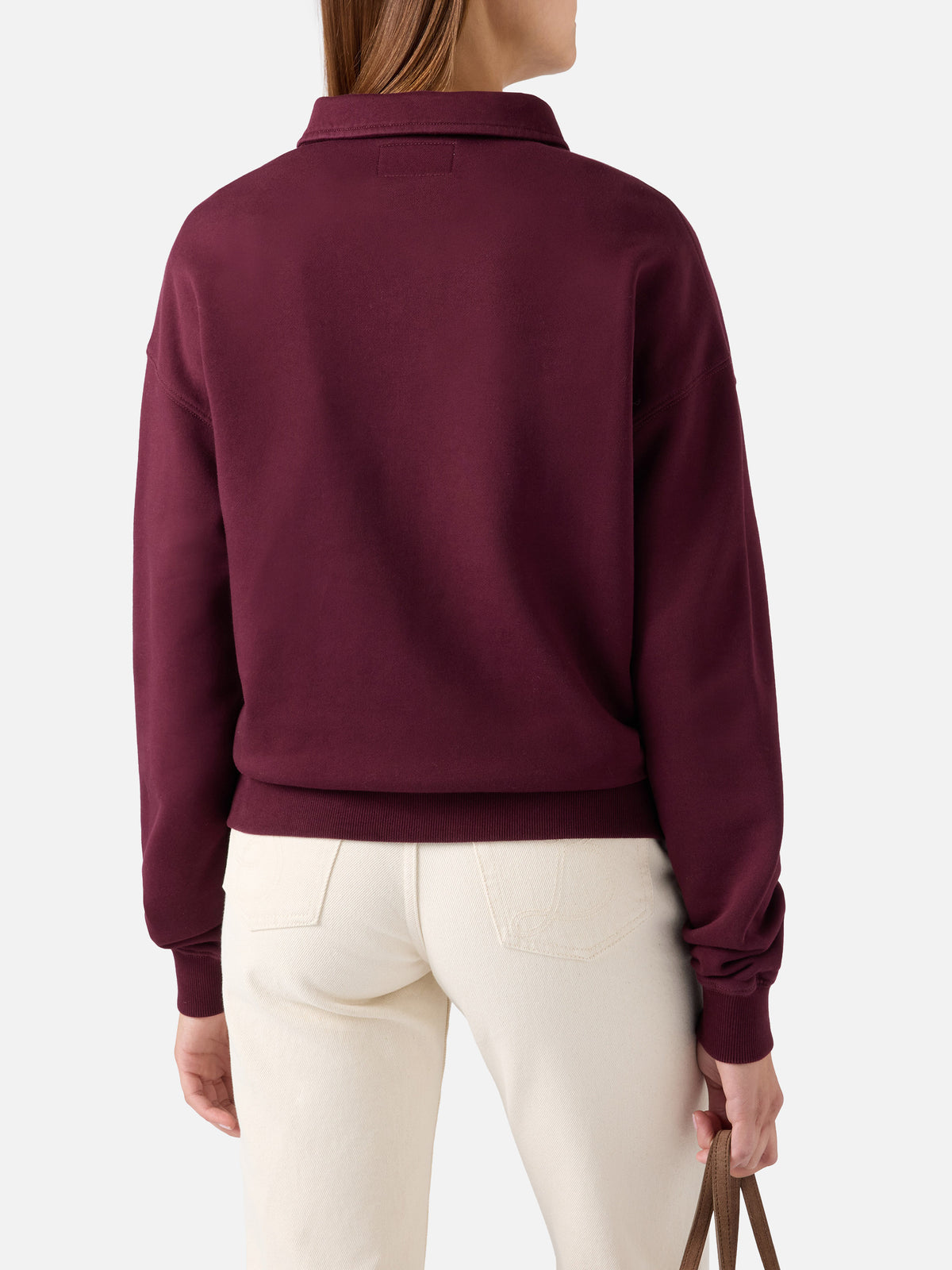 Polo Berenice bordeaux in cotone con stampa Saint Barth in flock