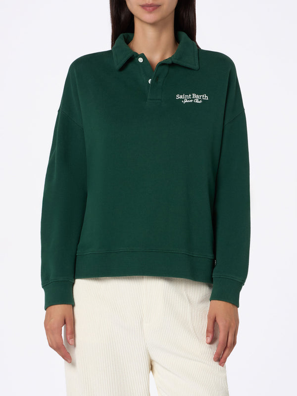 Woman green polo shirt Berenice with St. Barth sport club embroidery