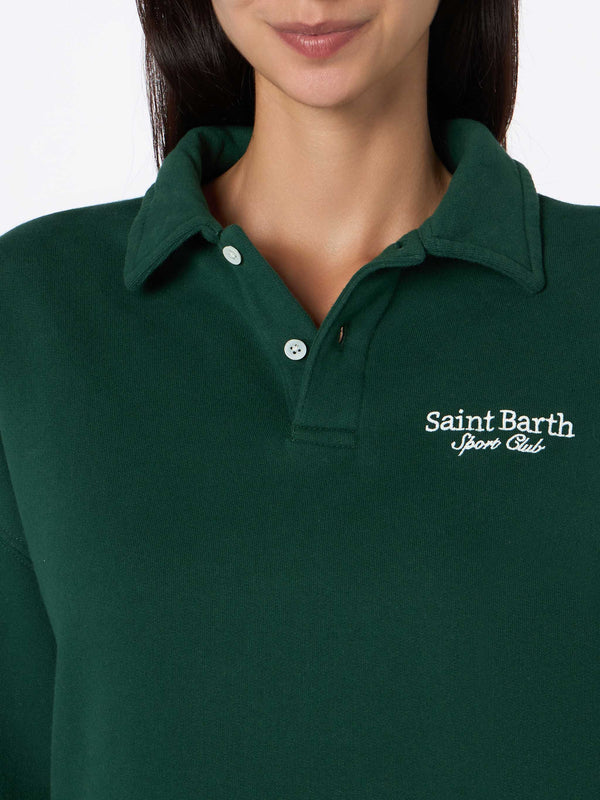 Woman green polo shirt Berenice with St. Barth sport club embroidery